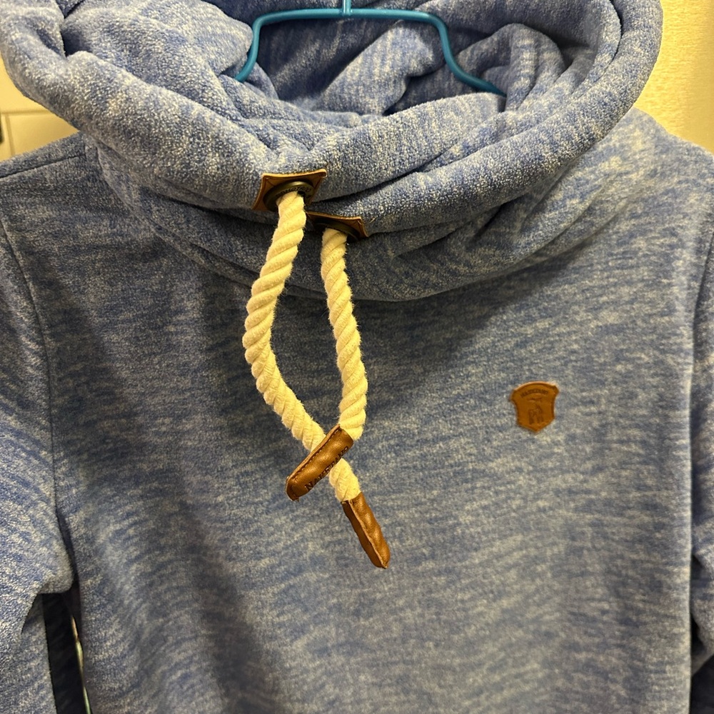 Naketano Heather Blue “Brave New Word” Cowl-Neck Hoodie German Streetwear Size M